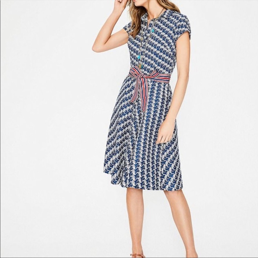 Boden Sophia Shirt dress in blue with white flamingos